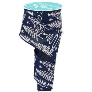 Multi Trees/Faux Royal Burlap Navy/White