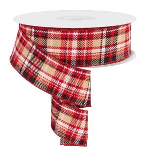 2.5"x50yd Red/Blk/Beige/Wht Woven Plaid